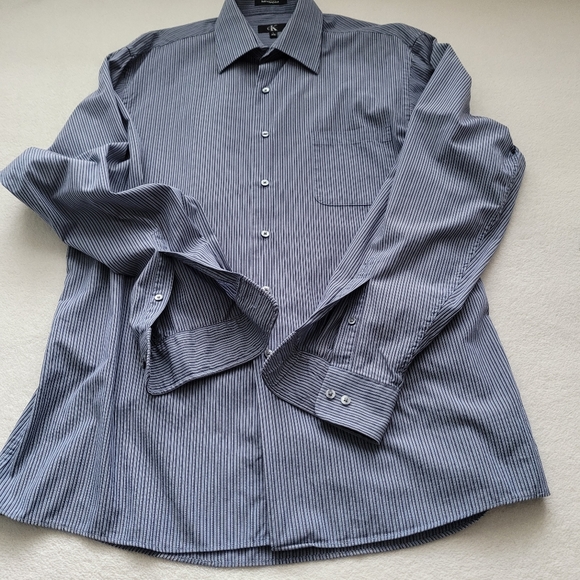 CK | TALL 16.5 36/37 Cotton EUC Men's Dress Shirt | Calvin Klein blue stripes - Picture 9 of 12